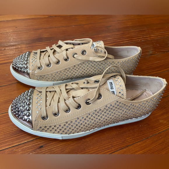 Brand New Authentic Miu Miu Crystallized Sneakers beige with studs size 39 - Picture 2 of 4